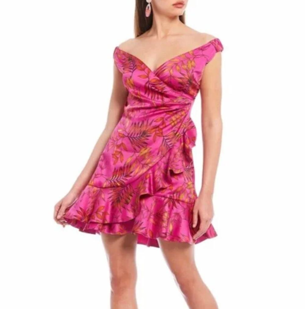 Sachin & Babi "Abigail" Pink and Red Off the Shoulder Mini Dress Women's size 8